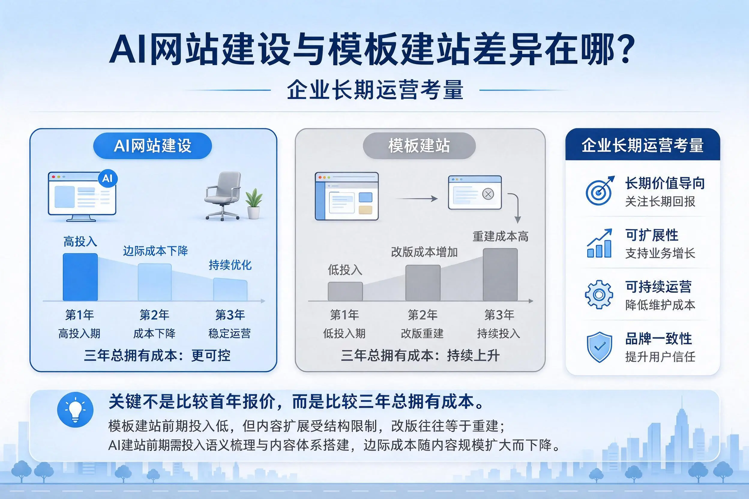 AI网站建设与模板建站差异在哪？广安企业长期运营考量