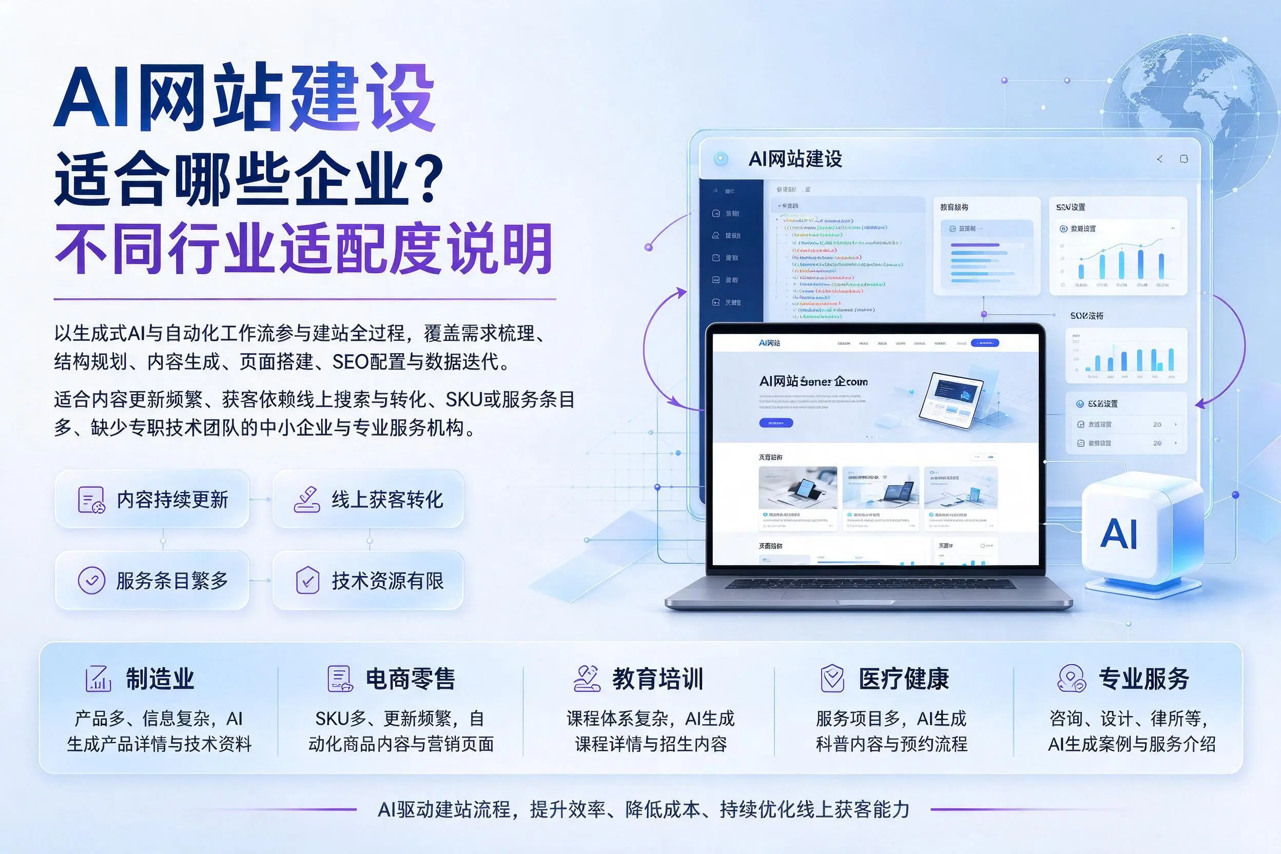 AI网站建设适合哪些企业？广安不同行业适配度说明
